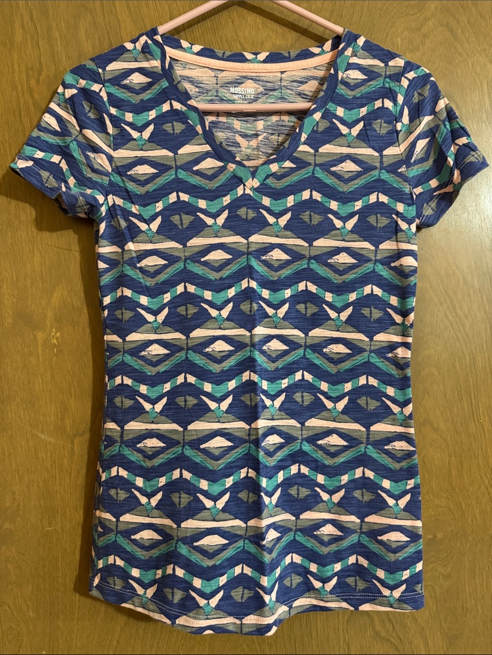 NWOT: Mossimo Supply Co. Blue, Peach, Gray, Teal Geometric V-Neck Tee